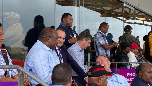 NRL chief executive Andrew Abdo with PNG Prime Minister James Marape. Credit: Supplied.