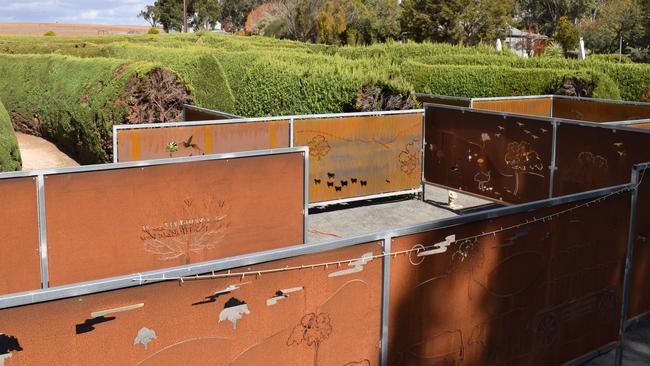 The metal section of the Mintaro Maze, built to replace the hedges poisoned in 2018, which could not be regrown. Picture: Jason Katsaras