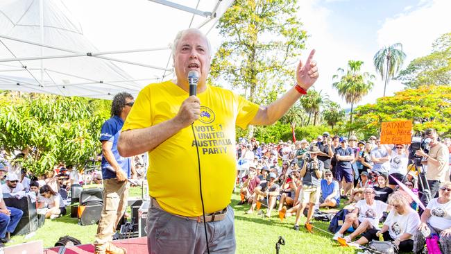 Clive Palmer at the Freedom Rally in Brisbane CBD on Saturday. Picture: Richard Walker
