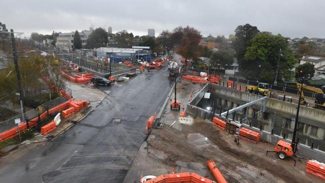 Mont Albert and Union roads were closed for months during level crossing removal works in Mont Albert and Surrey Hills. Picture: Level Crossing Removal Project