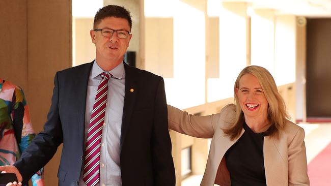 LNP MP Rob Molhoek and ALP MP Kate Jones at Parliament House. Picture: Liam Kidston