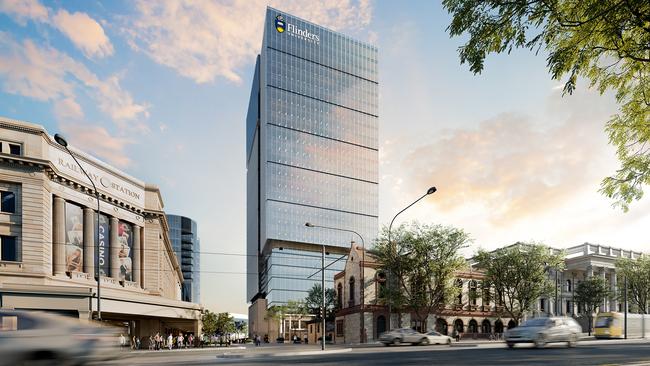 An artist's impression of the Flinders University branding on the North Terrace. Picture supplied by Walker Corporation and Flinders University.