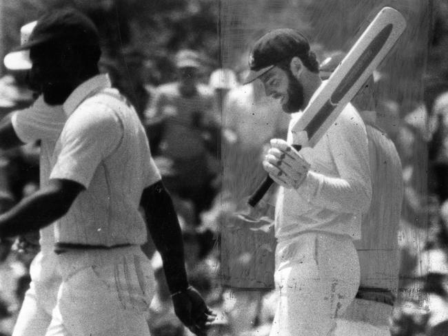 Greg Chappell dons the Baggy Green during a Test against the West Indies. Picture: News Corp