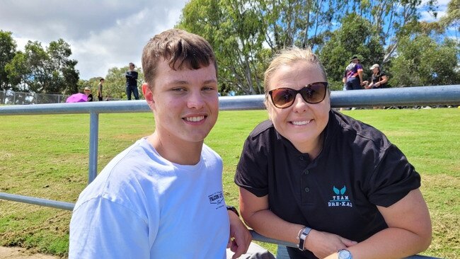 Hammer thrower Samuel Perkin and his aunt at Sydney Olympic Park.