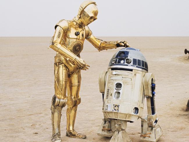 R2D2 and C3PO on Tatooine. Famous droids C-3PO and R2-D2 can be seen in the Robots and People section of Star Wars: Where Science Meets Imagination. Photo: Lucasfilm Ltd. & TM. All Rights Reserved. Used Under Authorisation.