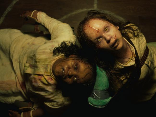 (from left) Angela Fielding (Lidya Jewett) and Katherine (Olivia Marcum) in The Exorcist: Believer, directed by David Gordon Green.