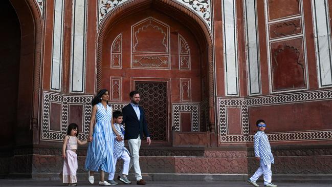 Vice President JD Vance and his family, including second lady Usha Vance, visit the Taj Mahal. Photo: Kenny Holston/Press Pool