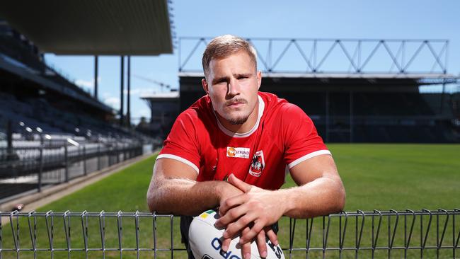 SUNDAY TELEGRAPH ONLY - Jack De Belin of the St George Dragons rugby league team poses for a portrait at WIN Stadium, Wollongong. Picture: Brett Costello