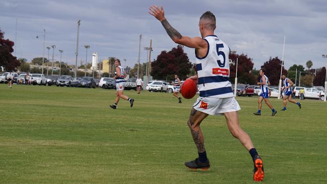 South Mildura midfielder Matt Spencely during the match against Ouyen United in the Sunraysia league. Picture: Michael DiFabrizio