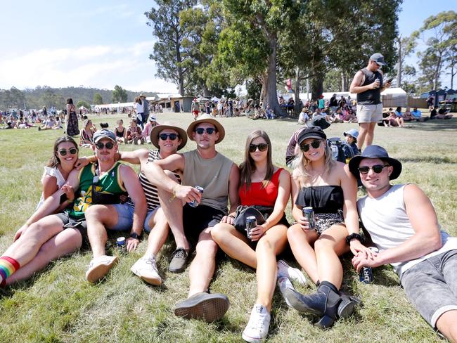 Punters enjoy the sun and music at on the second day of the Marion Bay Falls Festival. Picture: PATRICK GEE