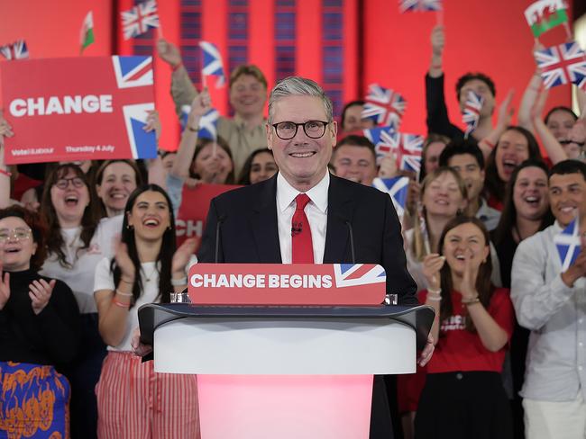 Labour Leader Keir Starmer celebrates winning the 2024 General Election with a speech at Tate Modern. Picture: Getty