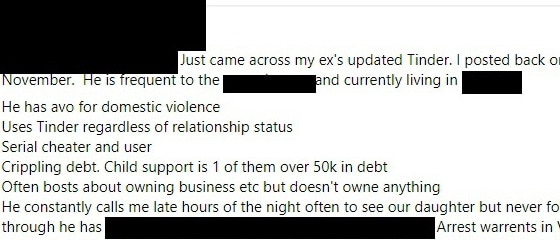 A message posted in the secret group about a potential abuser.