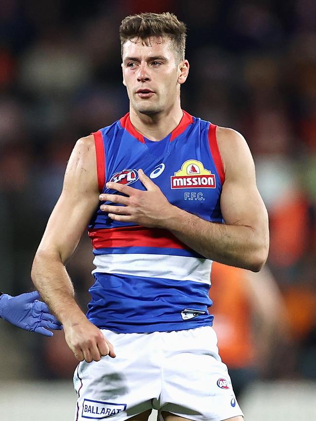 Josh Dunkley suffered a shoulder injury in the final quarter.