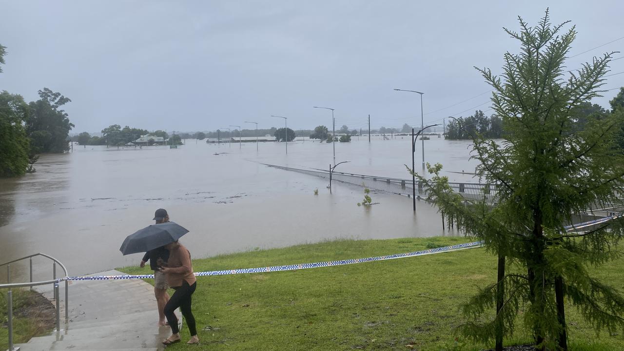 The Windsor Bridge was completely submerged under flood water.