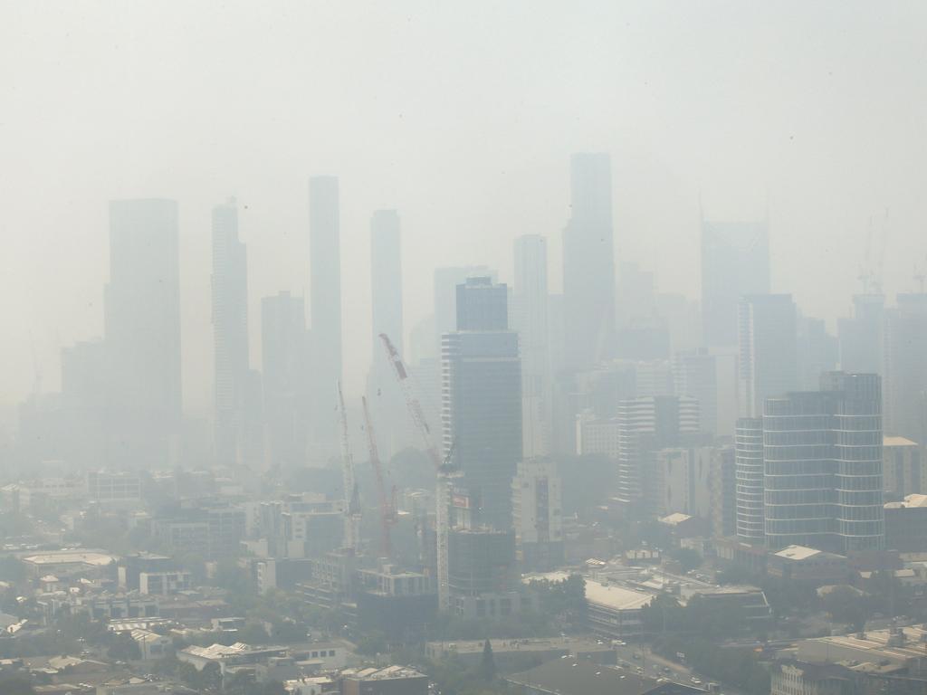 Bushfire smoke blanketed Melbourne on Tuesday. Picture: David Caird