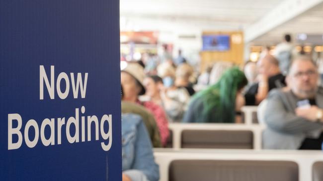 Passengers waiting to board at Adelaide Airport. Picture: NCA NewsWire / Morgan Sette