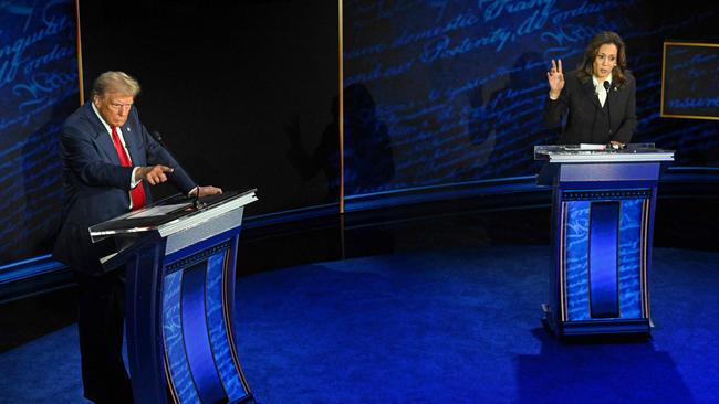 Donald Trump speaks during a presidential debate with US Vice President and Democratic presidential candidate Kamala Harris.