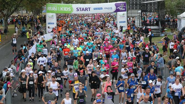 Participants compete in the 5km course in the 2018 Run for the Kids. Picture: Yuri Kouzmin