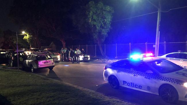 Police outside Balgowlah Heights public school where a Tony Abbott supporter was attacked, whilst putting up a campaign poster. Picture: Supplied