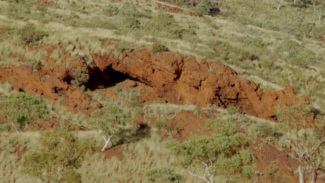 Rock shelters in Juukan Gorge, in Western Australia's Pilbara region, before they were destroyed.