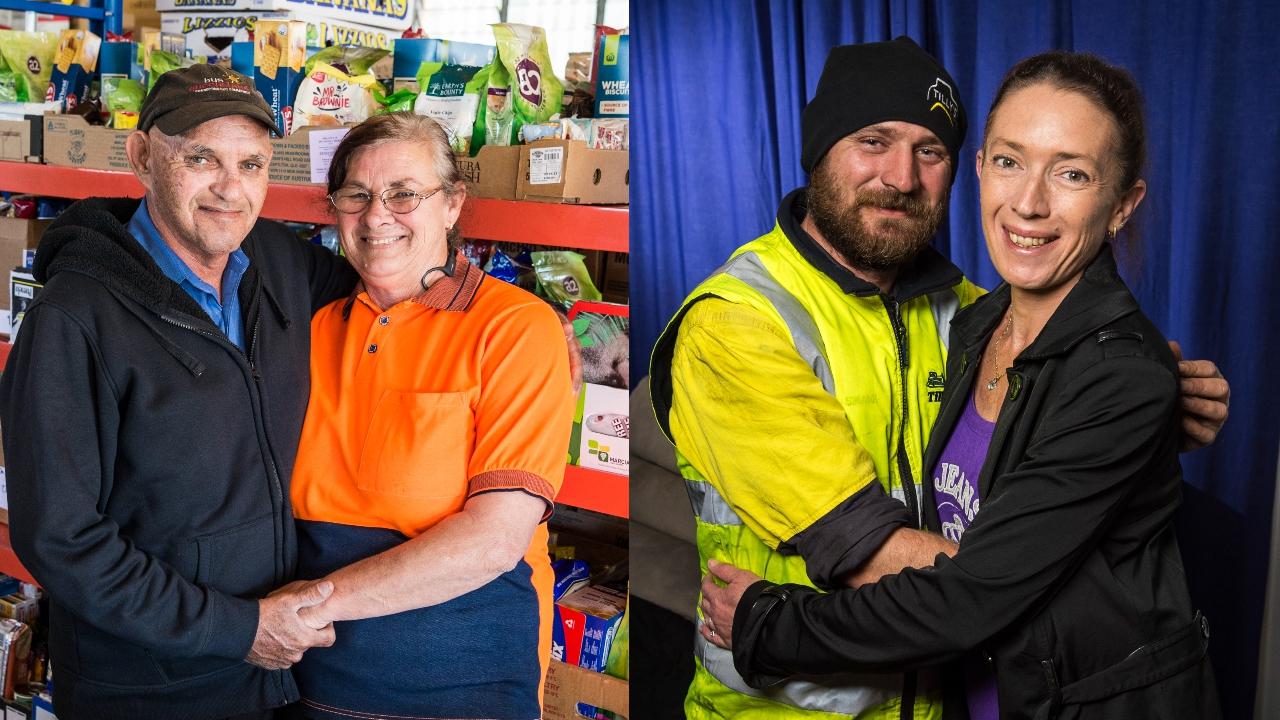 TRUE LOVE: Robert Slater and Kathleen Mott (left) and Joshua Clarke and Angelique Faulkner all found love while working and volunteering at Loaves and Fishes Toowoomba. Picture: Kevin Farmer.