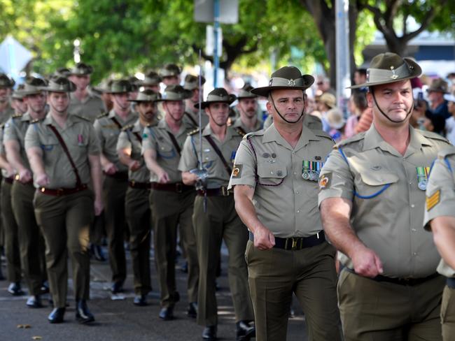 Anzac Day 2025. Strand parade in Townsville. Soliders from 3CER. Picture: Evan Morgan