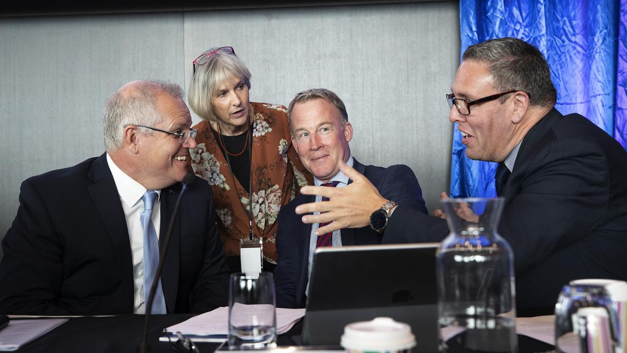 Former Prime Minister Scott Morrison, Leonie Hiscutt MLC, former Tasmanian Premier Will Hodgman and returning State Director Sam McQuestin during the Liberal State Conference in 2019. Picture: Chris Kidd