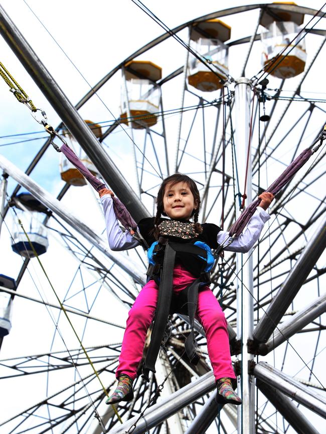 Mia Sice 5 of Norwood on the Bungies at the Launceston Show in 2016. Picture Chris Kidd