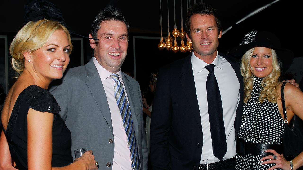 Jo Ferguson, David Gyngell, Tom Williams and Kylie Spear pose in the David Jones Marquee on Emirates Doncaster Day at the Royal Randwick Racecourse on April 26, 2008. Picture: Ruth Schwarzenholz