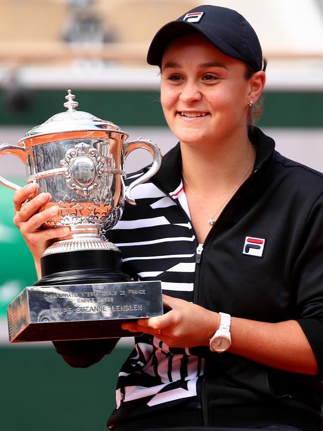 Ash Barty celebrates her French Open crown. Picture: Getty Images