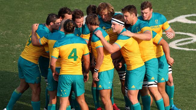 The Australian team prior to their match against Spain at the Rio Olympics in 2016.