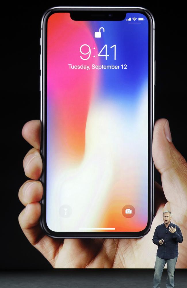 Phil Schiller, Apple's senior vice president of worldwide marketing, announces features of the new iPhone X. Picture: AP