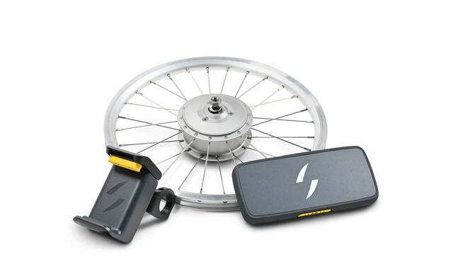 The Swytch wheel, battery and battery holder.