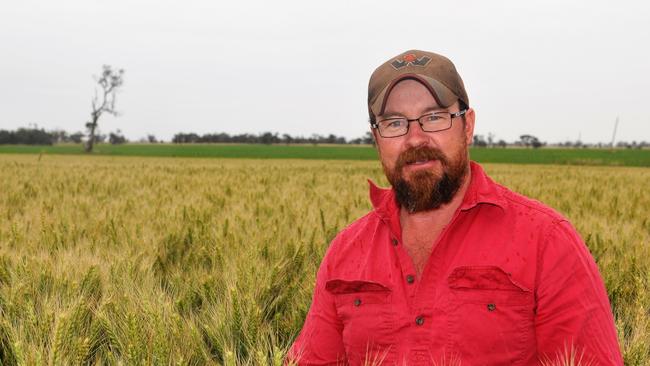 Grain grower Ryan Milgate in a crop on his farm near Minyip in Victoria's Wimmera region. He says input costs for fuel, fertiliser, and chemicals have almost doubled since this time last year. Picture: James Wagstaff