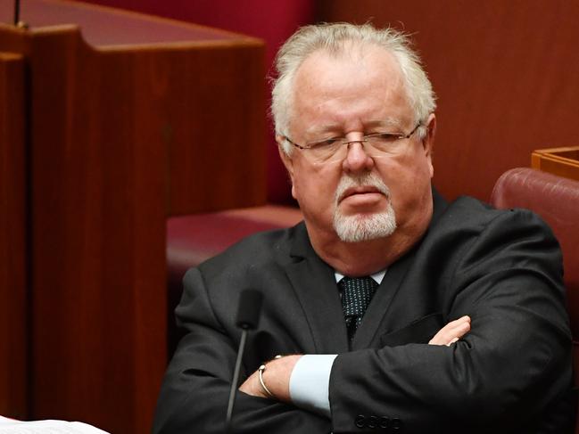 Nationals Senator Barry O'Sullivan speaks after a vote to suspend Australian Greens leader, Senator Richard Di Natale from the Senate at Parliament House in Canberra, Tuesday, November 27, 2018. (AAP Image/Mick Tsikas) NO ARCHIVING