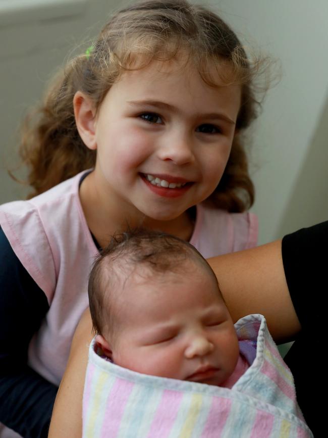 Elsa Haliti, 3, with her sister Era. Picture: Angelo Velardo