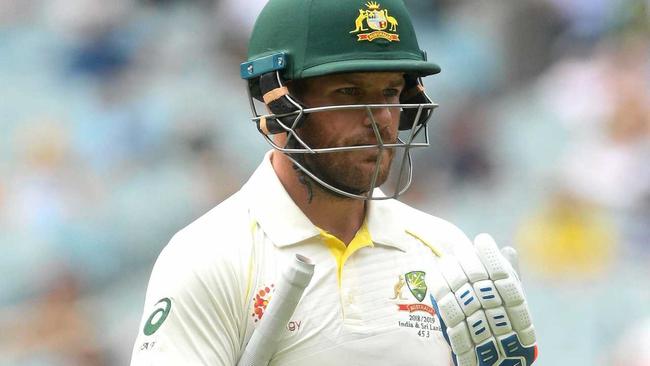 OUT: A dejected Aaron Finch leaves the field after being dismissed at the MCG against India. Picture: HAMISH BLAIR/AAP PHOTOS