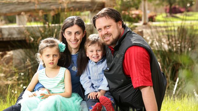 Lisa Briggs with her husband, Kirk, and children Jasmine, then five, and Alastair, then two. “Lung cancer deserves attention and support, no different to any other cancer.” Picture: Andrew Tauber