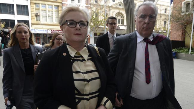 Senator Linda Reynolds arrives at the Supreme Court with lawyer Martin Bennett. Picture: NewsWire / Sharon Smith