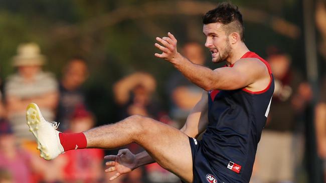 Melbourne's Joel Smith kicks at goal. Picture: Michael Klein