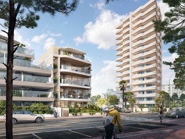 An artist's impression of a proposed five-storey apartment block redevelopment at 61 North Steyne, Manly. Picture: Plantation Architects