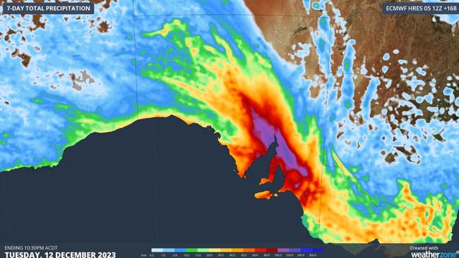 Seven-day rain totals over South Australia to Tuesday. Picture: Weatherzone