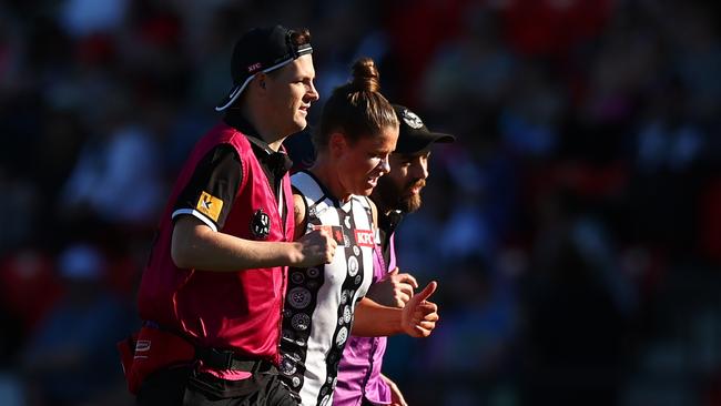 Brianna Davey sent a scare through the Pies’ camp. (Photo by Graham Denholm/Getty Images)