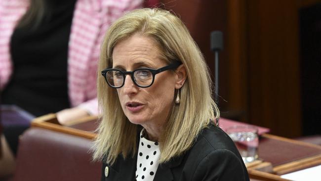 Senator Katy Gallagher during Question Time in the Senate at Parliament House in Canberra. Picture: NCA NewsWire / Martin Ollman