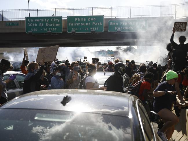 Protesters gather on Interstate 676 in Philadelphia. Picture: AP