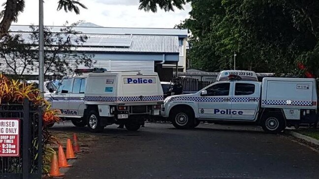 Police investigate at Hambledon State School. Picture: BRENDAN RADKE