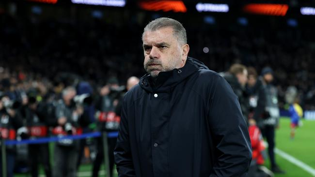 LONDON, ENGLAND - JANUARY 30: Ange Postecoglou, Manager of Tottenham Hotspur, looks on prior to the UEFA Europa League 2024/25 League Phase MD8 match between Tottenham Hotspur and IF Elfsborg at Tottenham Hotspur Stadium on January 30, 2025 in London, England. (Photo by Richard Pelham/Getty Images)