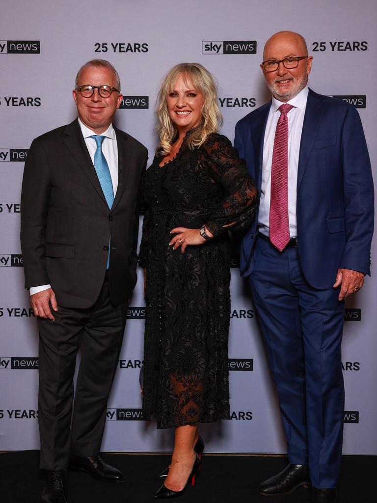 James Morrow, Louise Roberts and Chris Kenny, at the Sky News 25th Anniversary celebration, at Bennelong Restaurant. Picture: Justin Lloyd.