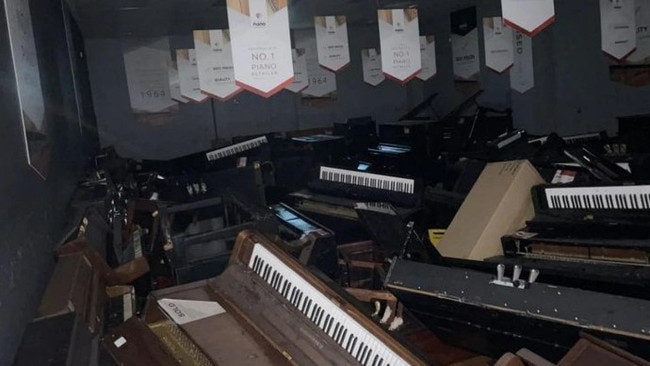 The devastation inside Milton's Australian Piano Warehouse.