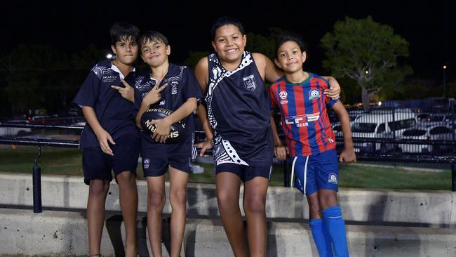 Cruz Davey, Elijah Damaso, Braided Cole and Tahlia Cole at TIO Stadium to watch Gary Ablett Jr play for . Picture: (A)manda Parkinson